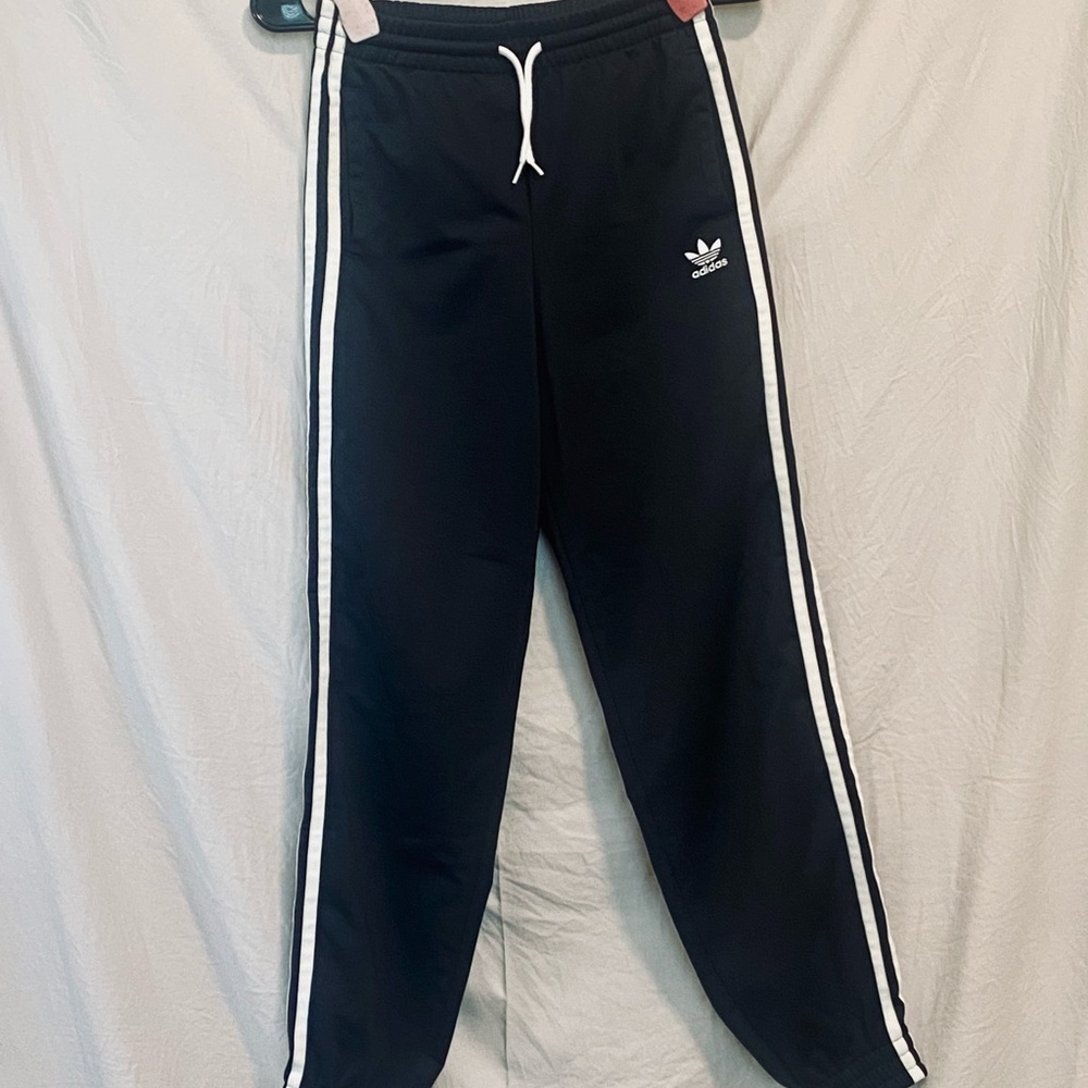 Adidas Black and White Sweatpants with Classic Stripes